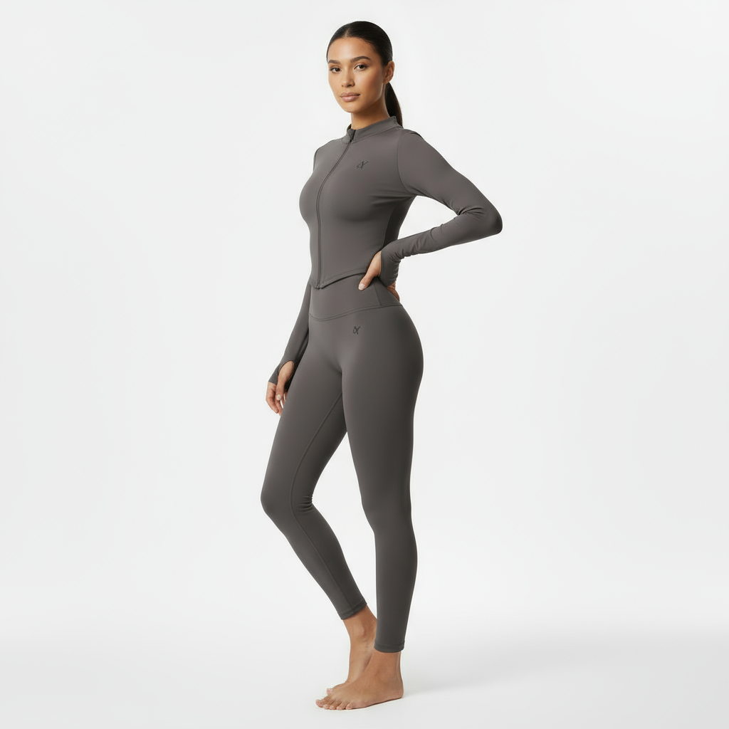 ZARAÉ Dark Grey Iris Zipper Co-ord Set